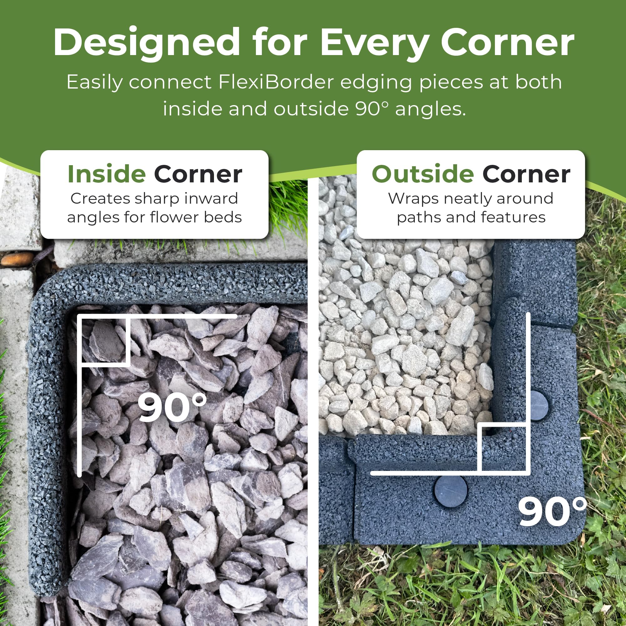 FlexiBorder 2 x 90 Degree Outside Corner Grey, Rubber Lawn Edging Border, Garden Edging Border for Grass Lawns - Image 4
