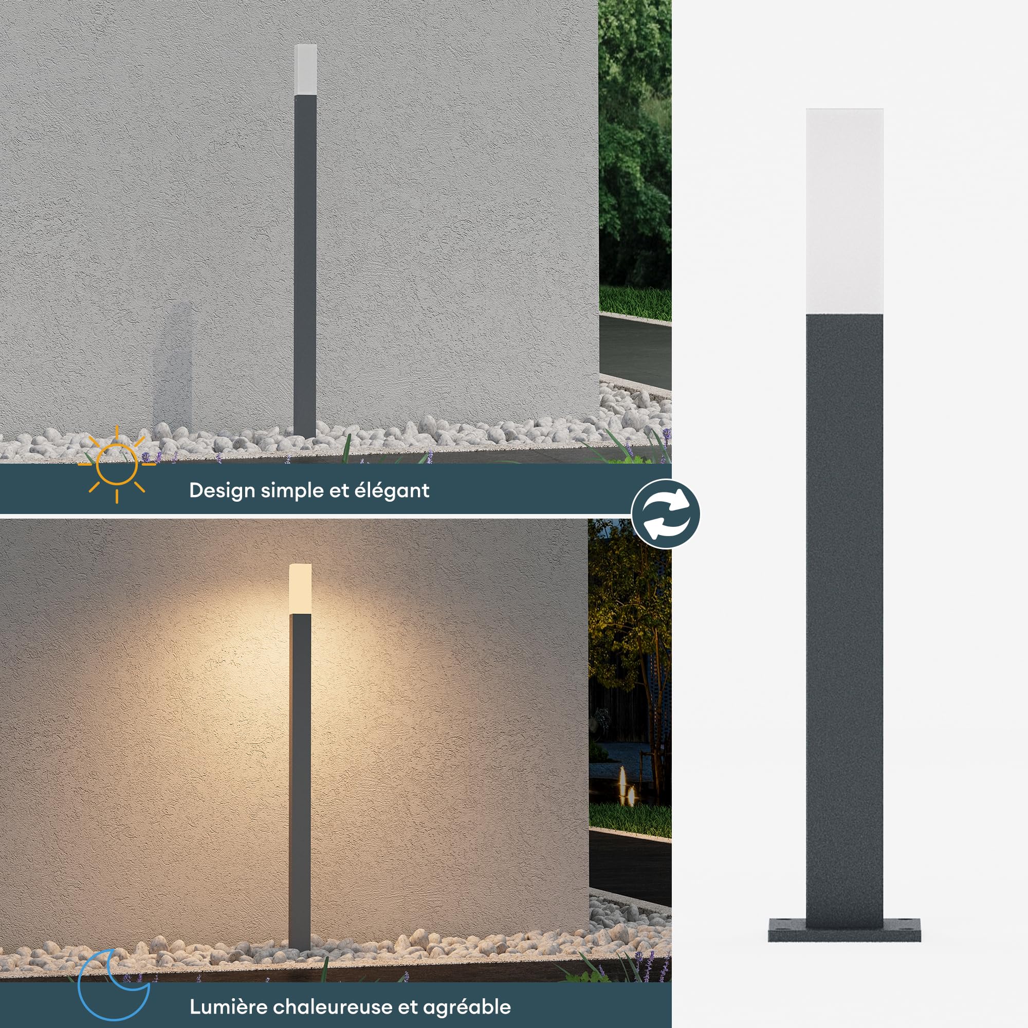 Mai & Mai Lampe sur Pied Extérieur LED IP65 38x38x806mm Gris foncé