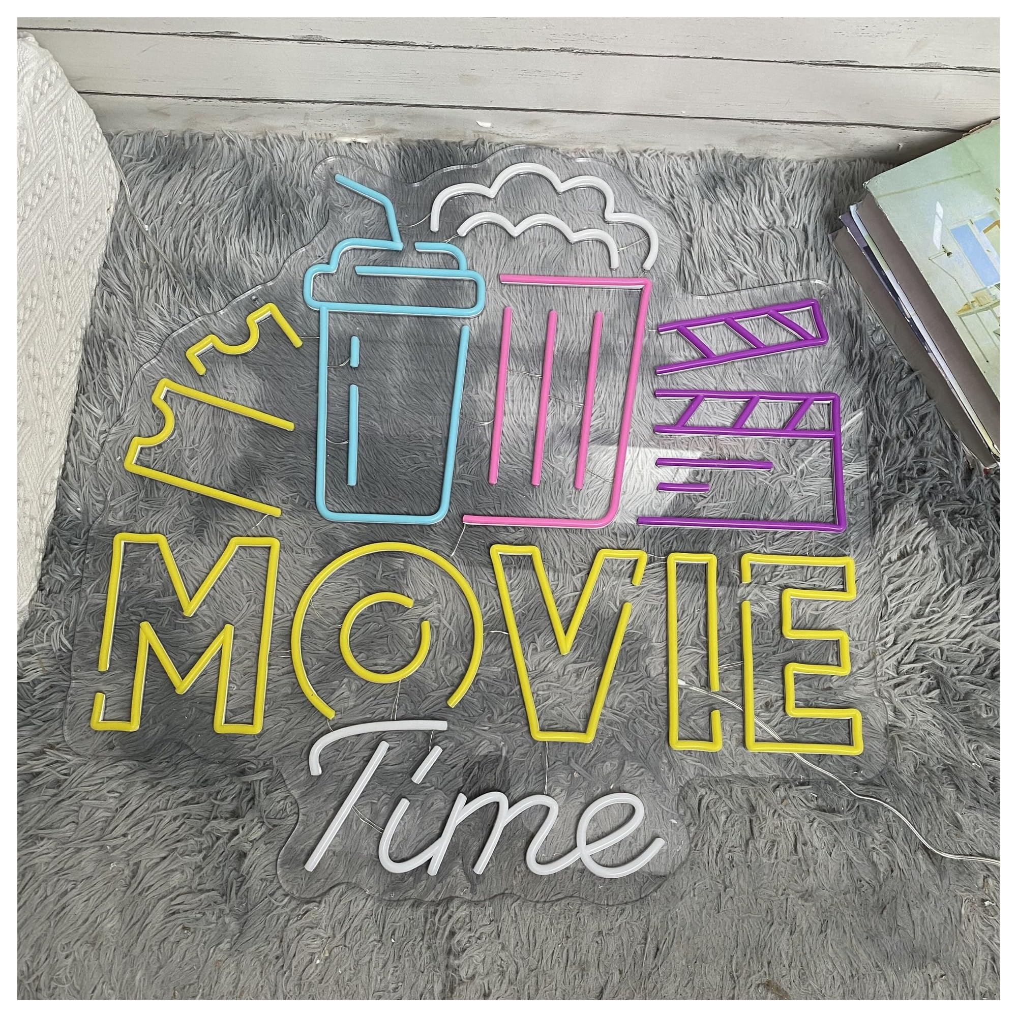 XENITE Luces Art Decoration Christmas Letrero De Neón Movie Time Con Palomitas Y Bebidas, Ideal Para Cine, Bar, Decoración De Pared De Cine, Snack Bar, Luz De Neón De 50cmx50cm(UN)