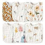 Zainpe 6Pcs Muslin Cotton Bibs for Baby Flower Bunny Deer Adjustable Machine Washable Neutral Burp Cloths with 6 Absorbent Soft Layers for Unisex Infant Newborn Toddler Drooling Feeding Teething