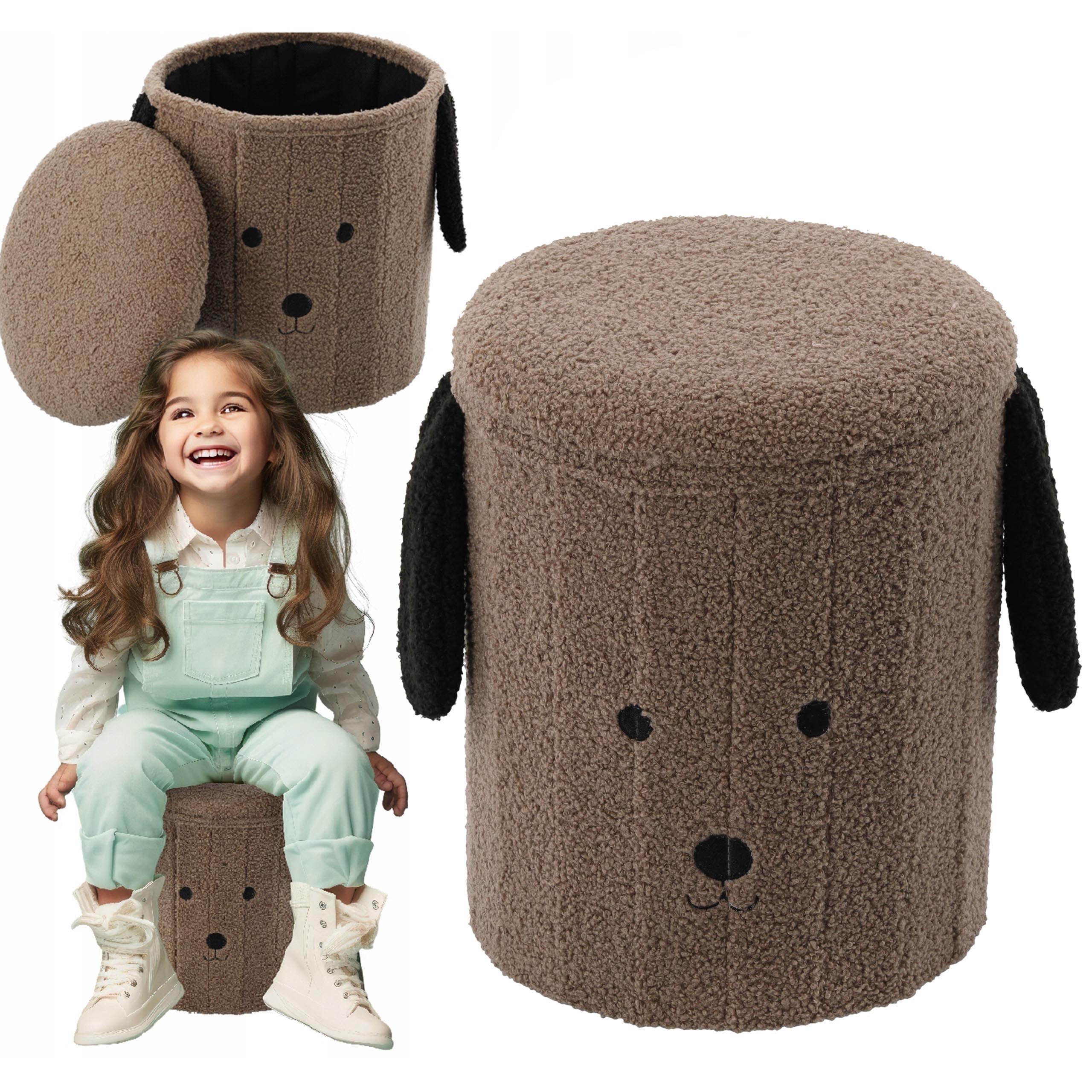 sarcia.eu Puff Plegable con almacenaje, de Felpa, para niños, 28x28x34 cm (Marrón)
