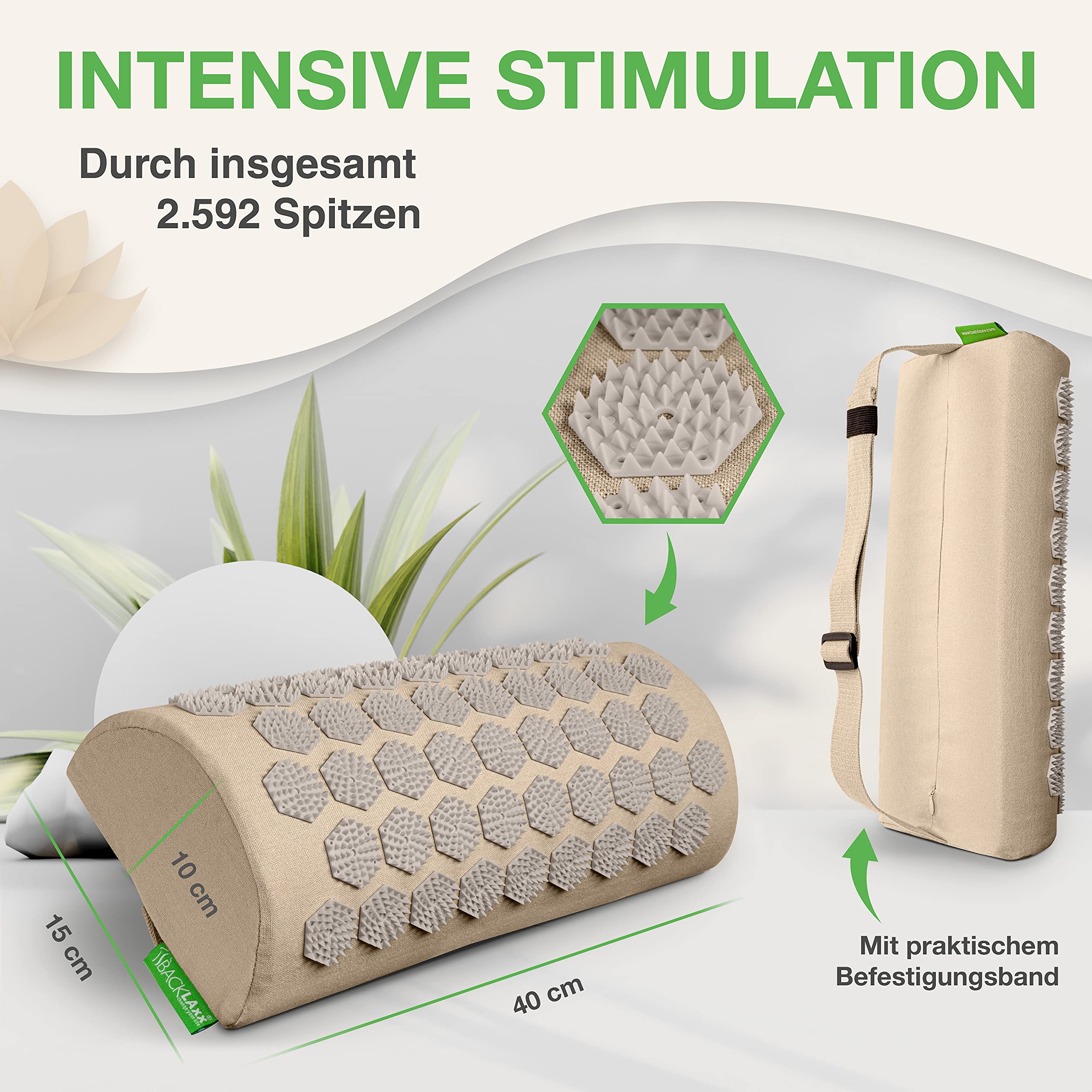 BACKLAXX® Akupressur Nackenrolle mit 2592 Nadeln, Akupressur Kissen Nacken