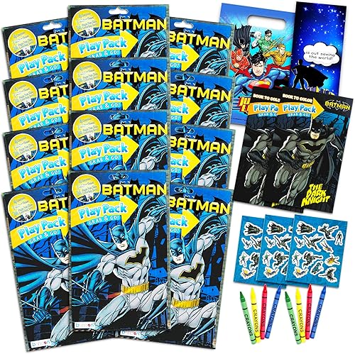 Miniatura 1 de DC Comics Paquete de recuerdos de fiesta de Batman, paquete de 12 paquetes de juegos de Batman llenos de calcomanías, libros para colorear, crayones