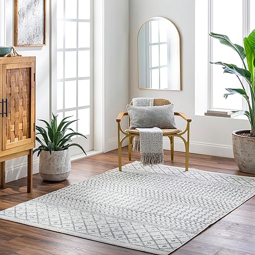 Livabliss Chester Boho Moroccan Area Rug, 6'7" x 9', Cream/Charcoal