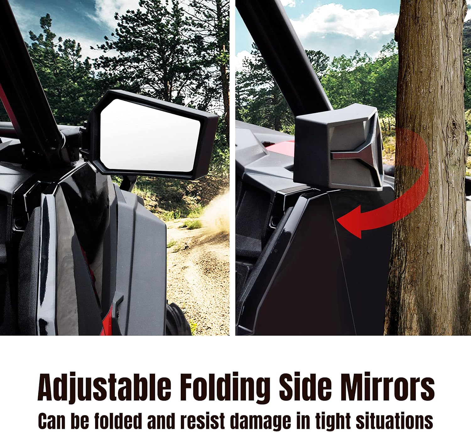 SAUTVS Adjustable Rearview Side Mirrors for Polaris General 1000/4/XP/XP4 1000 2016-2025 Accessories, Folding Clear Rear View Side Mirrors (One Pair) - Image 2
