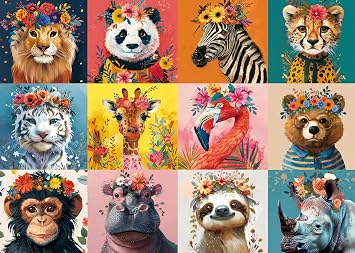 Jigsaw Puzzles for Adults 1000 Piece Twelve Cute Beasts 27.56 x 19.69 Inch Tiger Lion Zebra Panda Jigsaw Puzzles for Adults Educational Game Challenge Toy 1000 Animals Pieces Puzzle for Adult