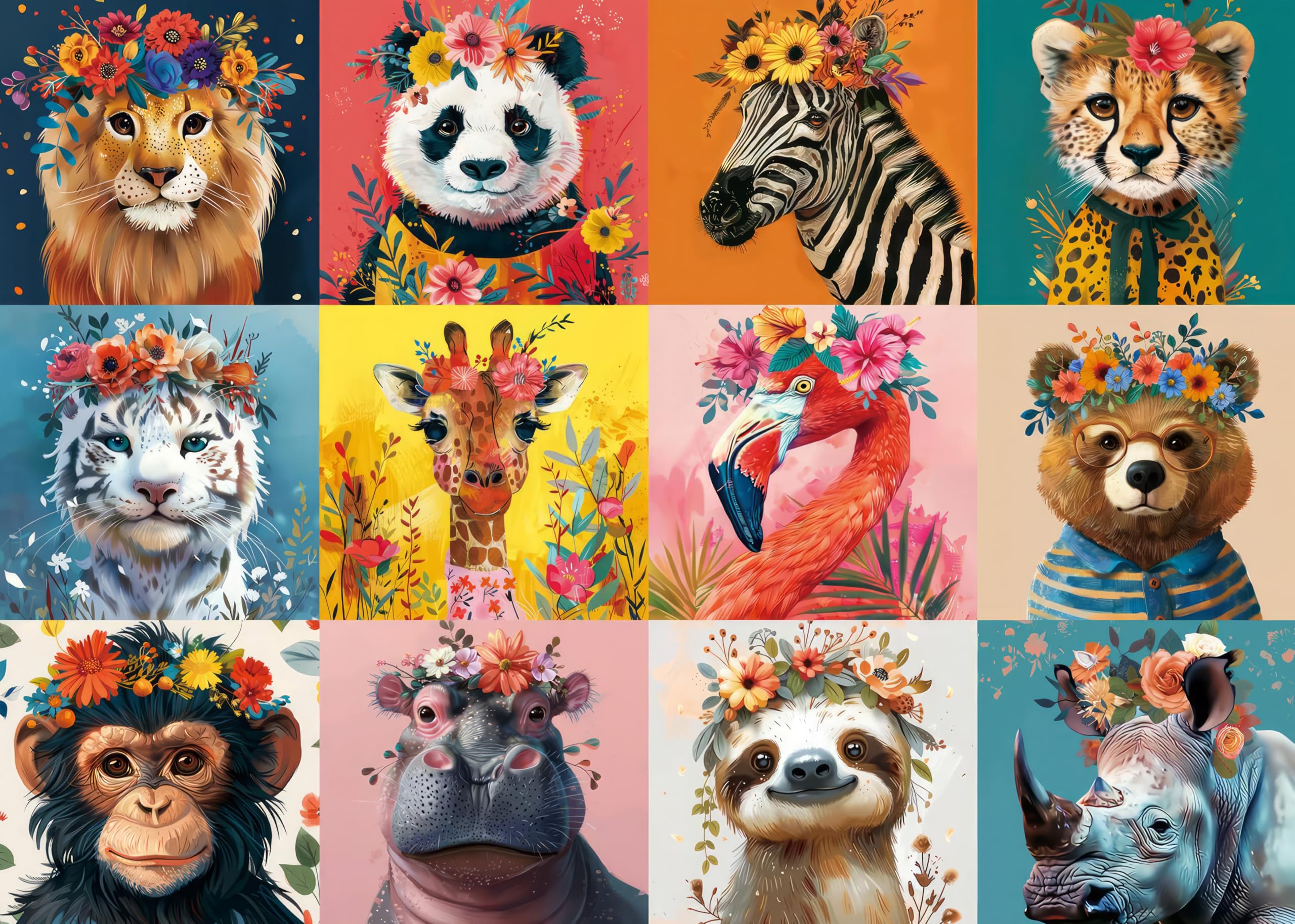 Jigsaw Puzzles for Adults 1000 Piece Twelve Cute Beasts 27.56 x 19.69 Inch Tiger Lion Zebra Panda Jigsaw Puzzles for Adults Educational Game Challenge Toy 1000 Animals Pieces Puzzle for Adult