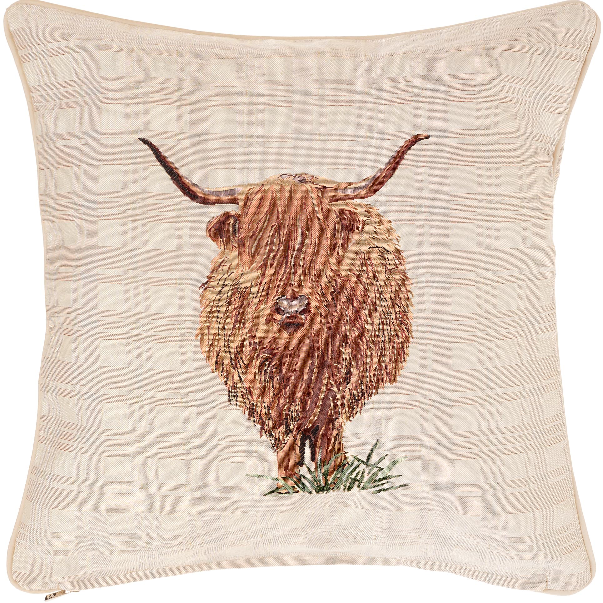 Signare Highland Cow Decorative Tapestry Cushion Cover, Beige (, Ccov-Hlcow)
