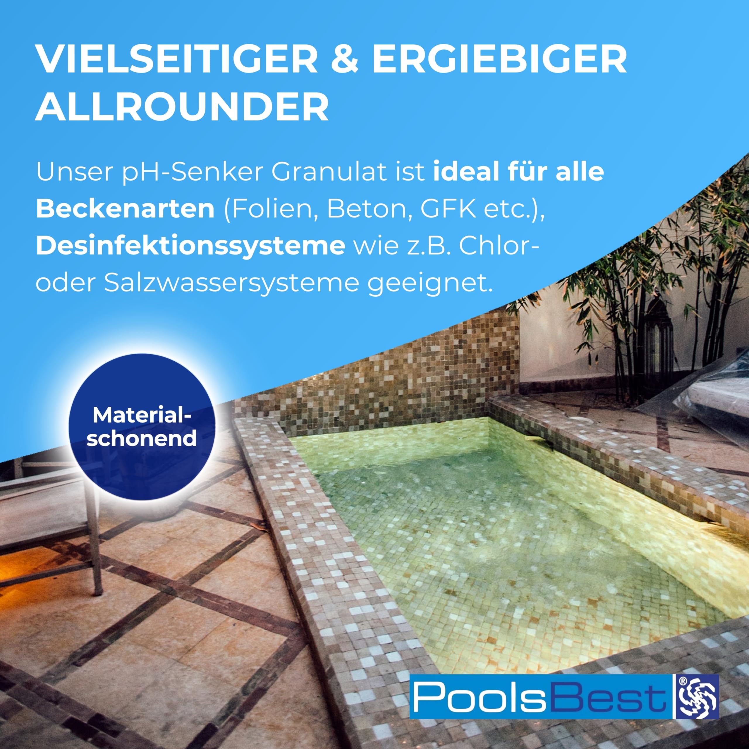 PoolsBest pH Senker Granulat 1,5kg inkl. Messbecher I pH Minus zur optimalen pH-Wert Regulierung im Pool I hochwertiges pH Senker Pool Granulat I pH-Wert senken