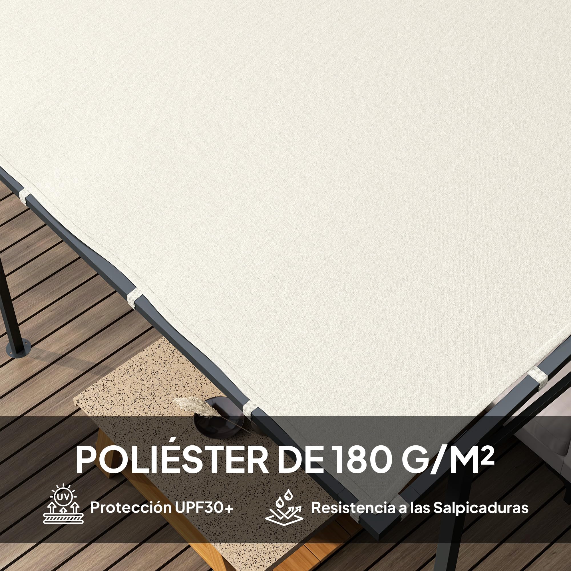 Outsunny Pérgola de Pared 2,4x2,4 m Cenador de Jardín Protección UV 30+ con Techo Inclinado Impermeable y Marco de Metal para Terraza Patio Balcón Crema