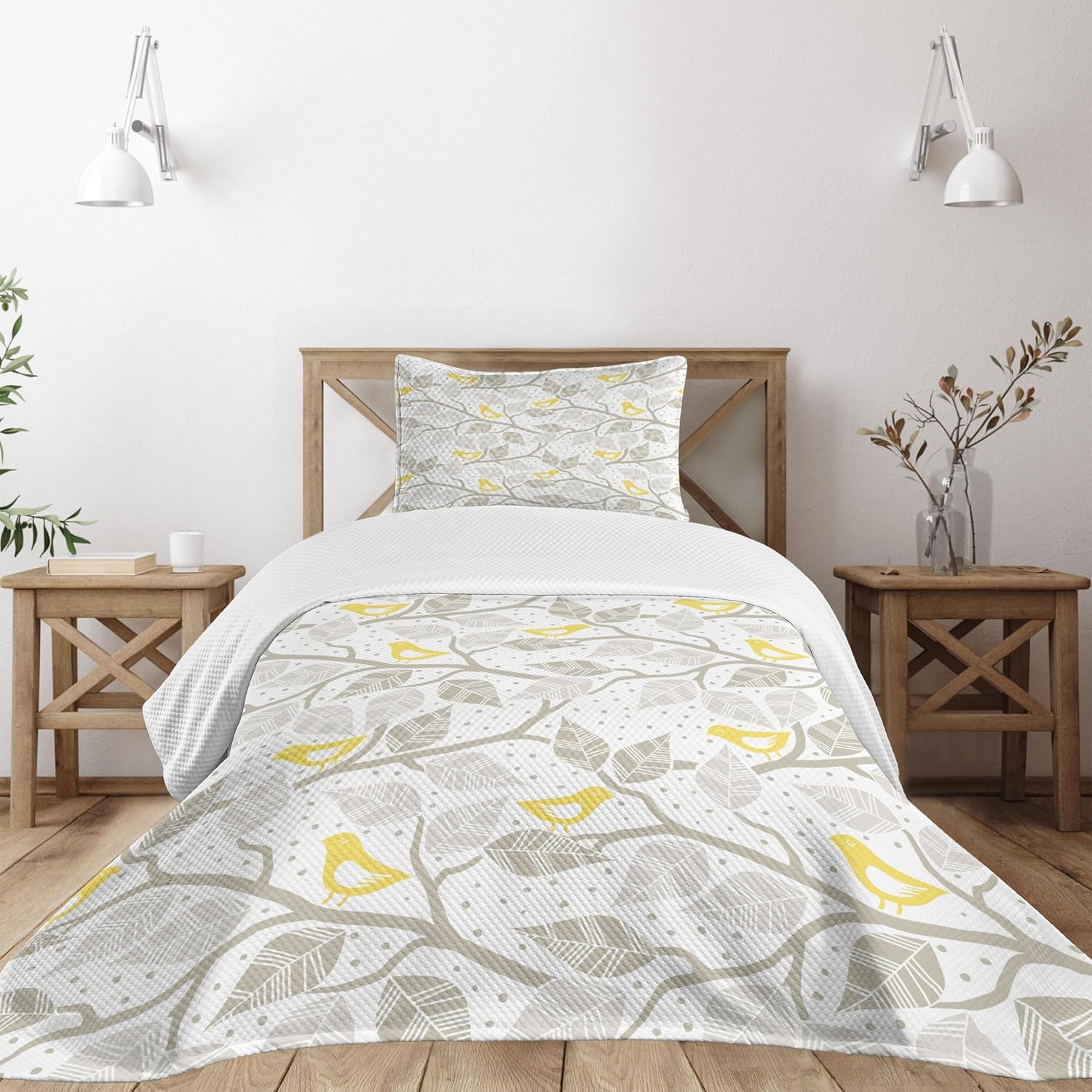 Lunarable Grey Bedspread, Pastel Colored Repetitive Pattern of Irregular Dots Silhouettes Style, Decorative Quilted 2 Piece Coverlet Set with Pillow Sham, Twin Size, Grey Yellow