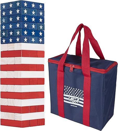 Triumph Sports Torre patriótica grande, perfecta para fiestas y reuniones al aire libre, incluye 54 bloques de madera de 6 x 2 x 1.25 pulgadas y una