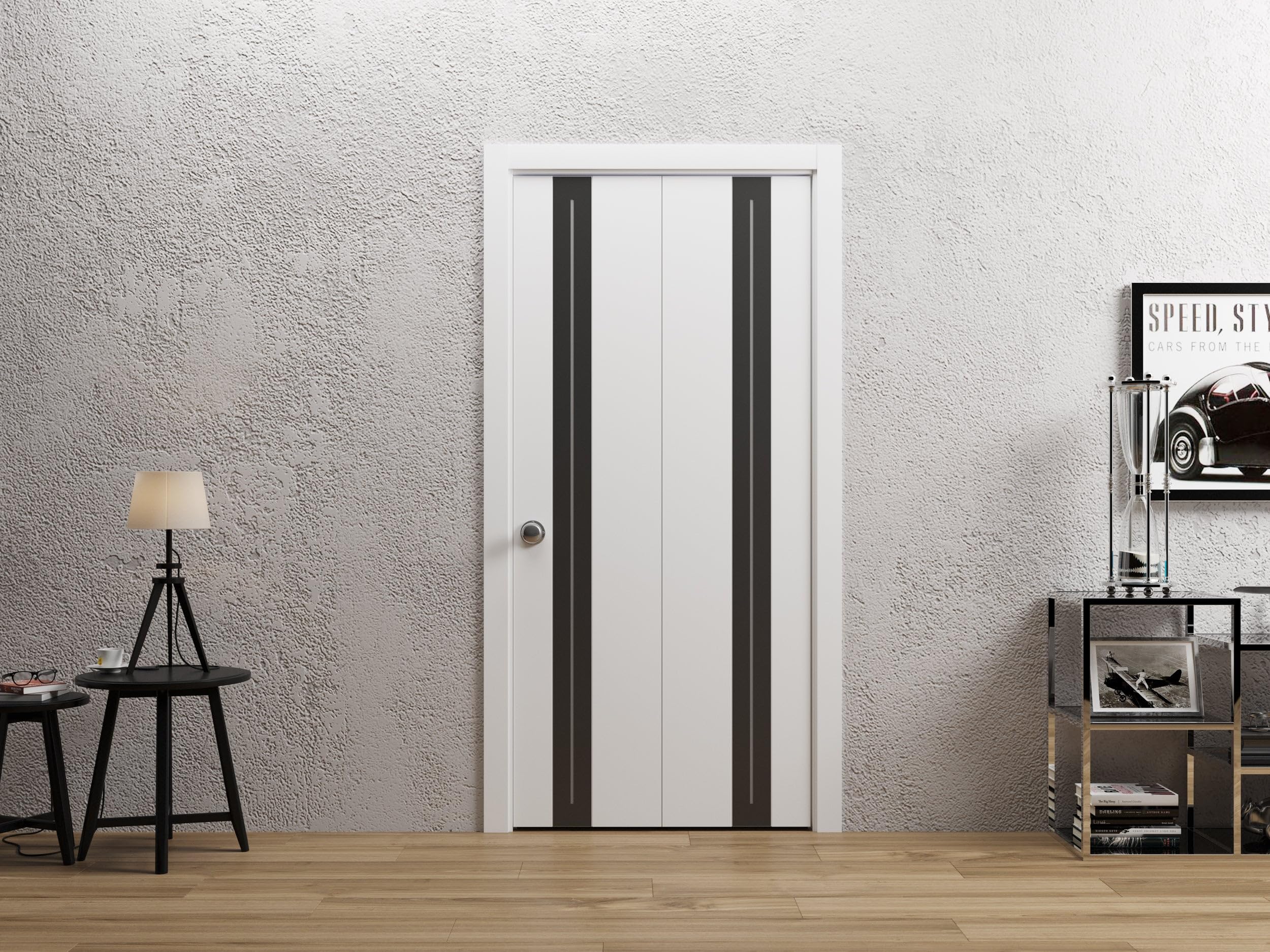 SARTODOORS Bifold Closet Doors 84 x 96 inches | Platinum 4440 White Bi-Fold Doors | Frosted Glass Solid Wood Modern | Closet Laundry