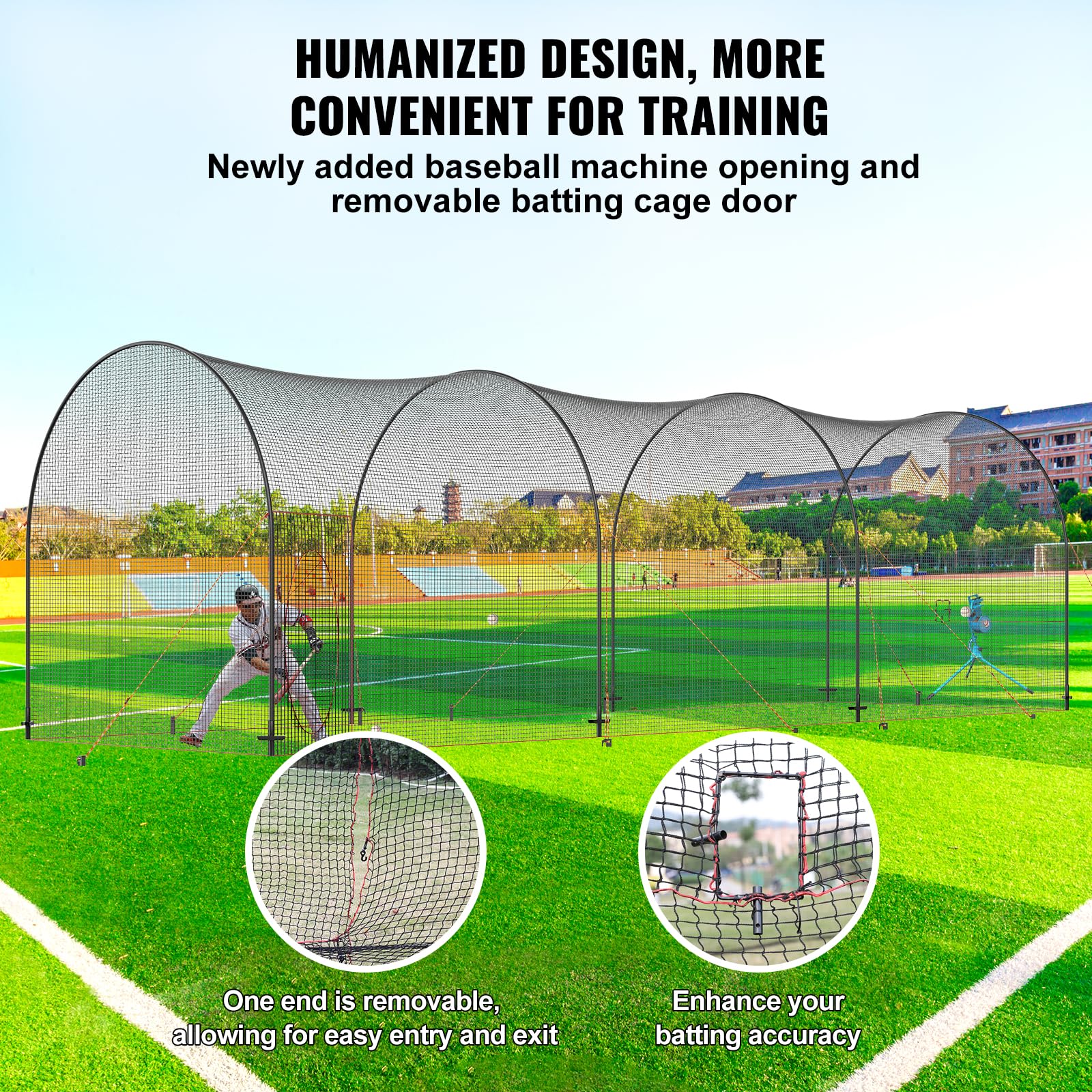 VEVOR Rete Gabbia da Baseball 12x3,6x3,6 m, Rete Allenamento Battuta e Fielding con Borsa Trasporto, Nero