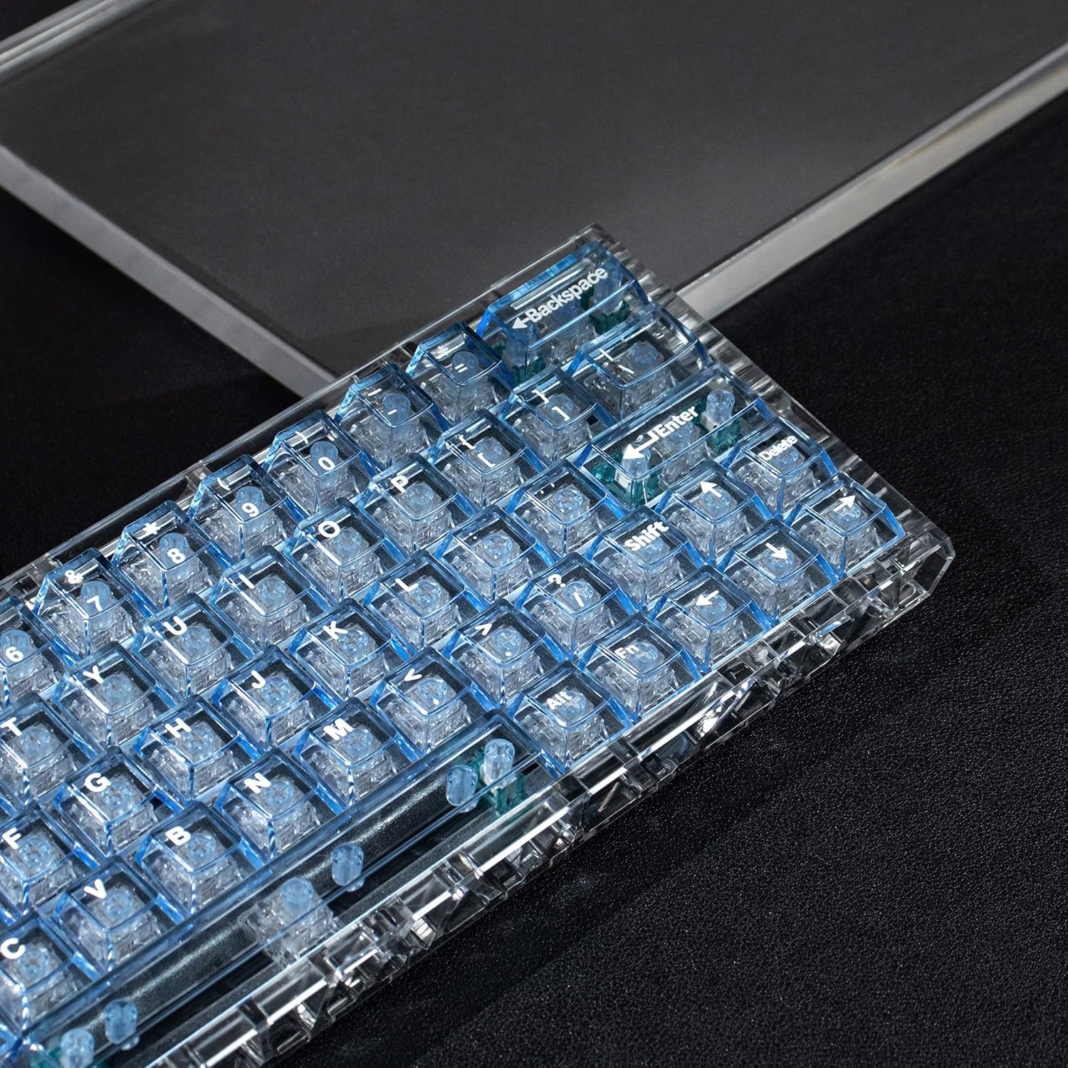 mintcaps 128keys Keyboard Keycaps Shine Through Clear Blue Keycap Set, Cherry Transparent Key Caps for Cherry Gateron Mx Switches Mechanical Keyboard
