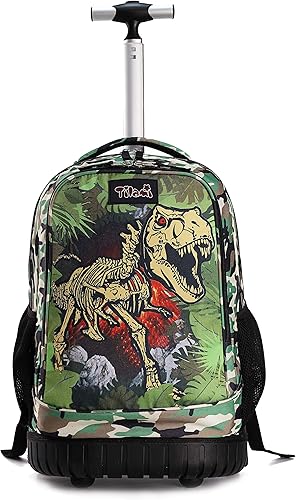 Tilami Mochila con ruedas de 19 pulgadas, linda computadora portátil para niños y niñas, viajes, escuela, viaje para estudiantes, dinosaurio