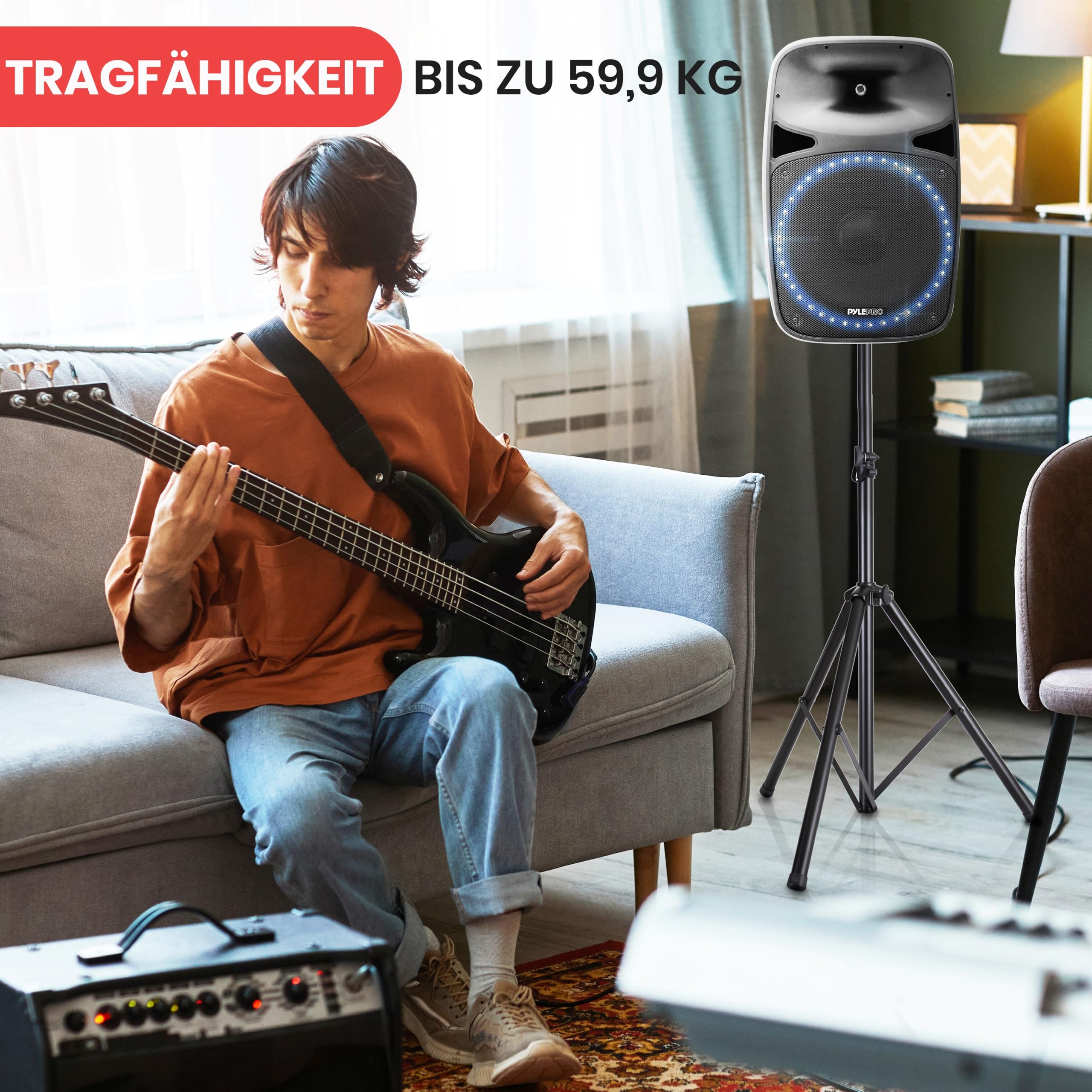 Pyle Supporto Altoparlanti, Stativi per Casse Acustiche, Stativi Casse Audio Treppiede Pieghevole, Altezza Regolabile Fino a 177,8 cm, Inserimento Compatibile 3,5 cm