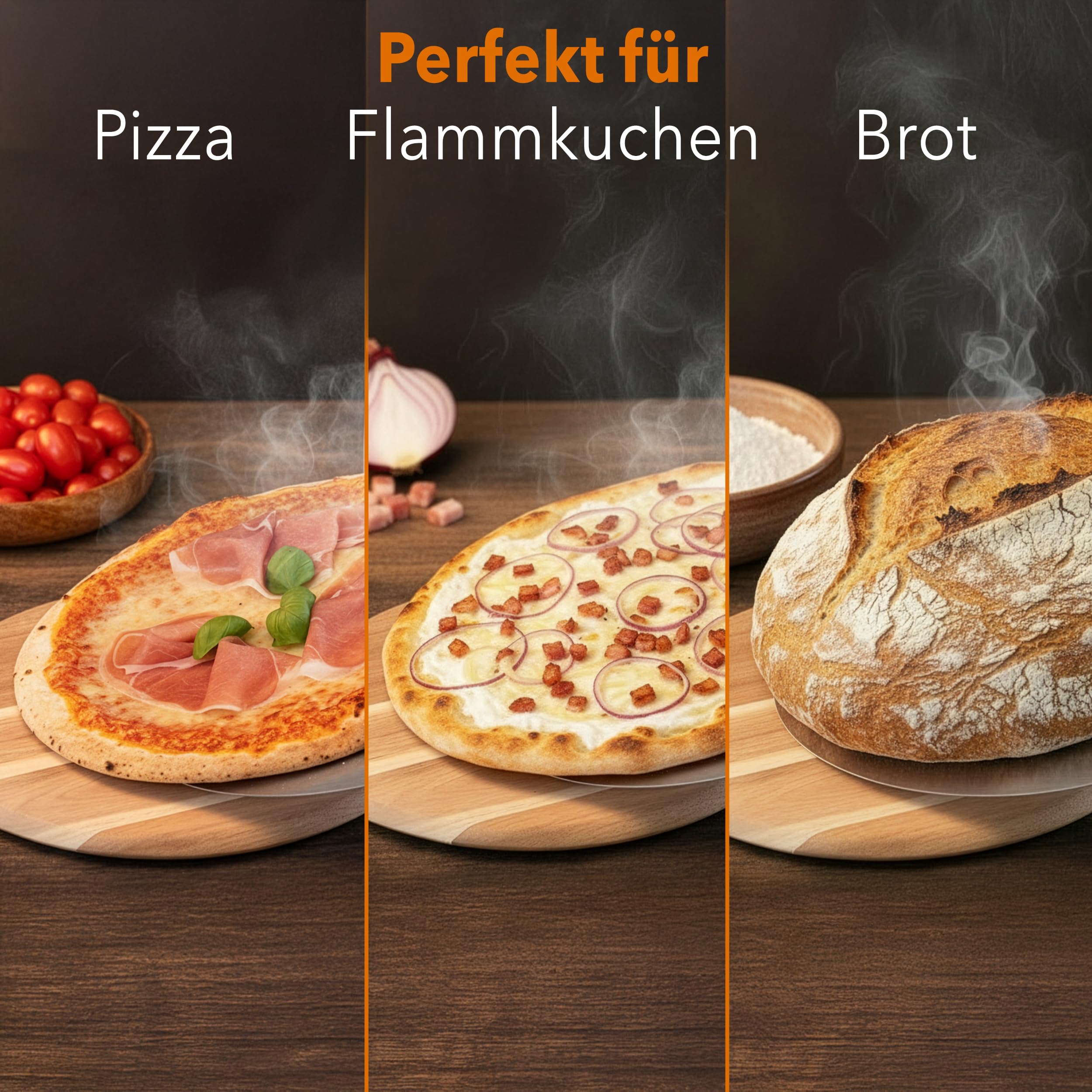 Pizzaschieber Pizzaschaufel, rund, 30 cm Durchmesser, hochwertig aus robustem Edelstahl, stabiler Griff aus natürlichem Akazienholz, Brotschieber, Pizza Zubehör