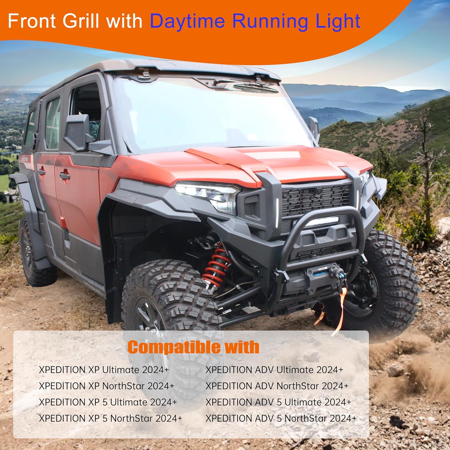 Front Mesh Grill for XPEDITION, Waterproof Mesh Grill with LH&RH LED DRL Compatible with Polaris XP/XP 5/ADV/ADV 5 2024 Accessories