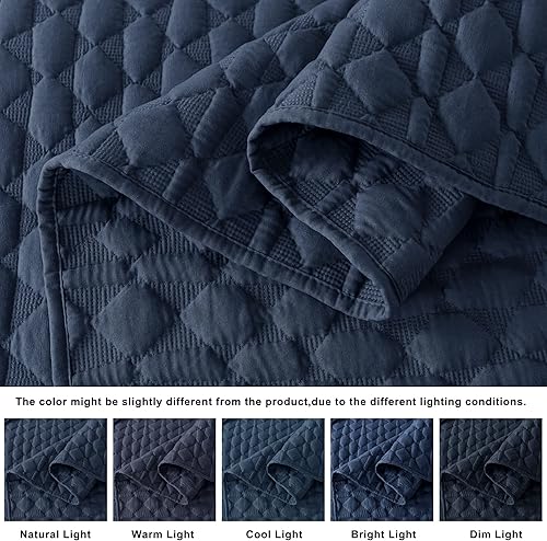 Miniatura 3 de WDCOZY Juegos de ropa de cama de tamaño Queen, azul marino, colcha con fino acolchado y fundas de almohada, colcha ligera, suave y delgada, usar