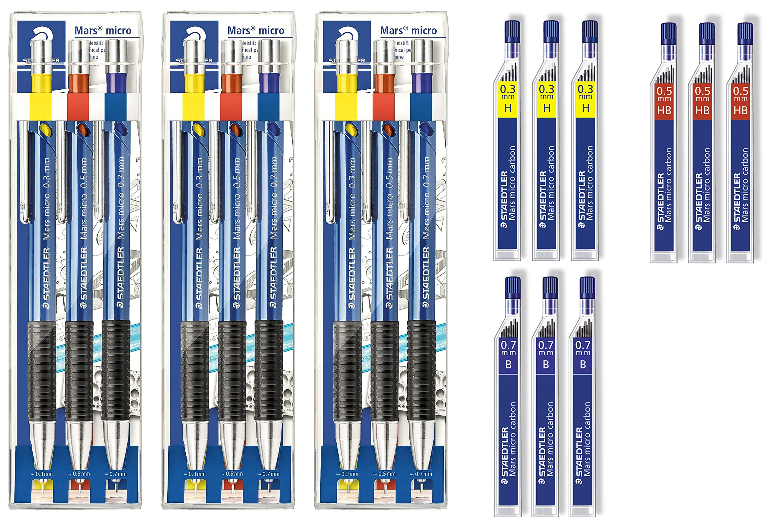 Staedtler 775SCWP3 - Marsmicro 0,3-0,7 3er Set farbig (3, inkl. Minen 03 H?05 HB?07B)