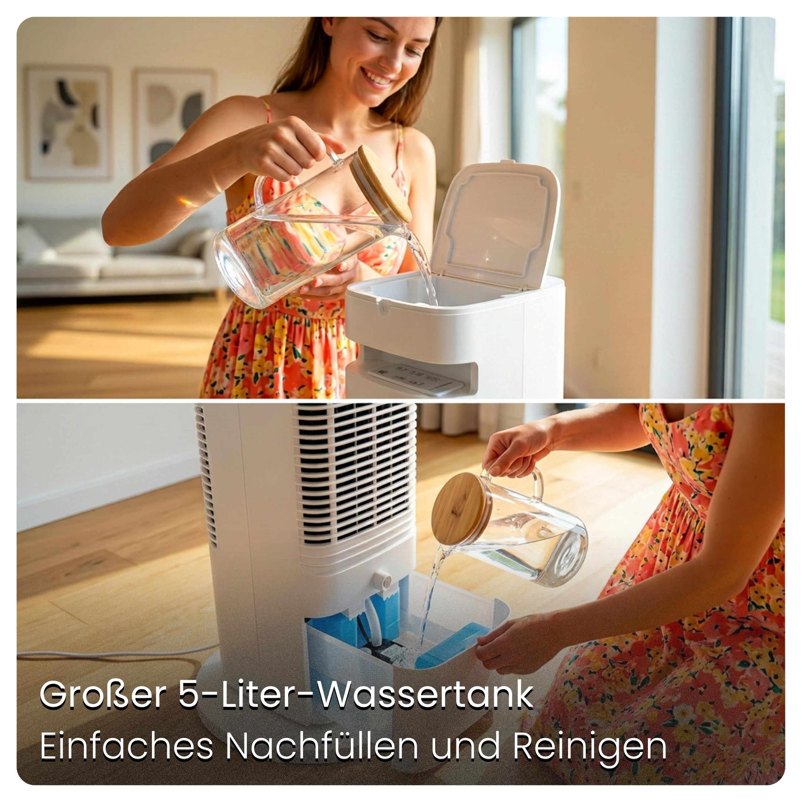 Ventilator mit Wasserkühlung CoolAir, WiFi, 5L, 2x Kühlakkus, 65W, Oszillation, Cooler Fan, Verdunstungskühler, Turmventilator mit Kühlung, Luftkühler, Standventilator, Raumkühler