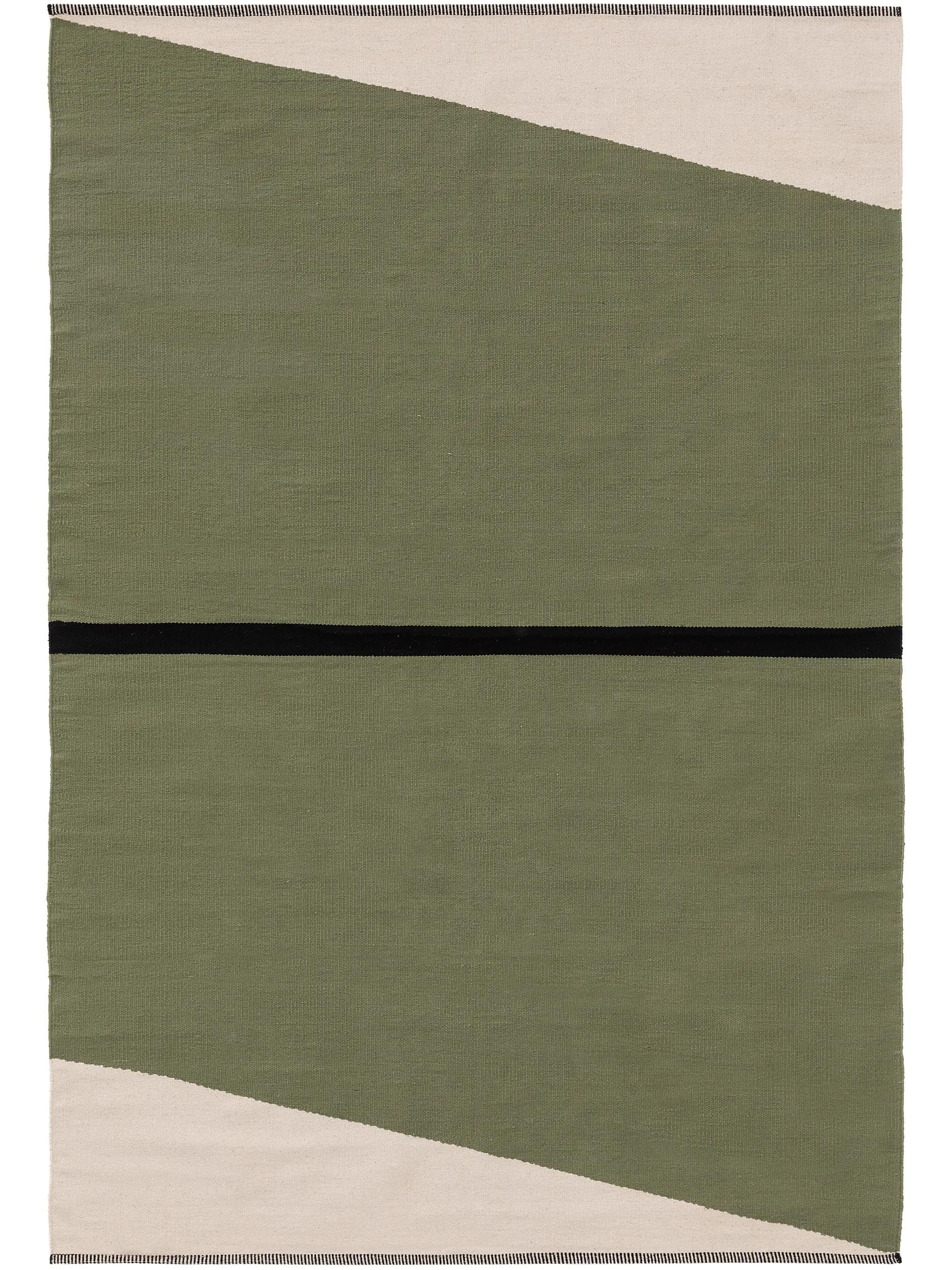 benuta Pop Baumwollteppich Lenny - Grün 200x300 cm - 100% Baumwolle - Rechteckig & im Style: Abstrakt,Geometrisch,Streifen, Minimalistisch, Natural Living, Retro - Pflegeleicht für Wohnzimmer