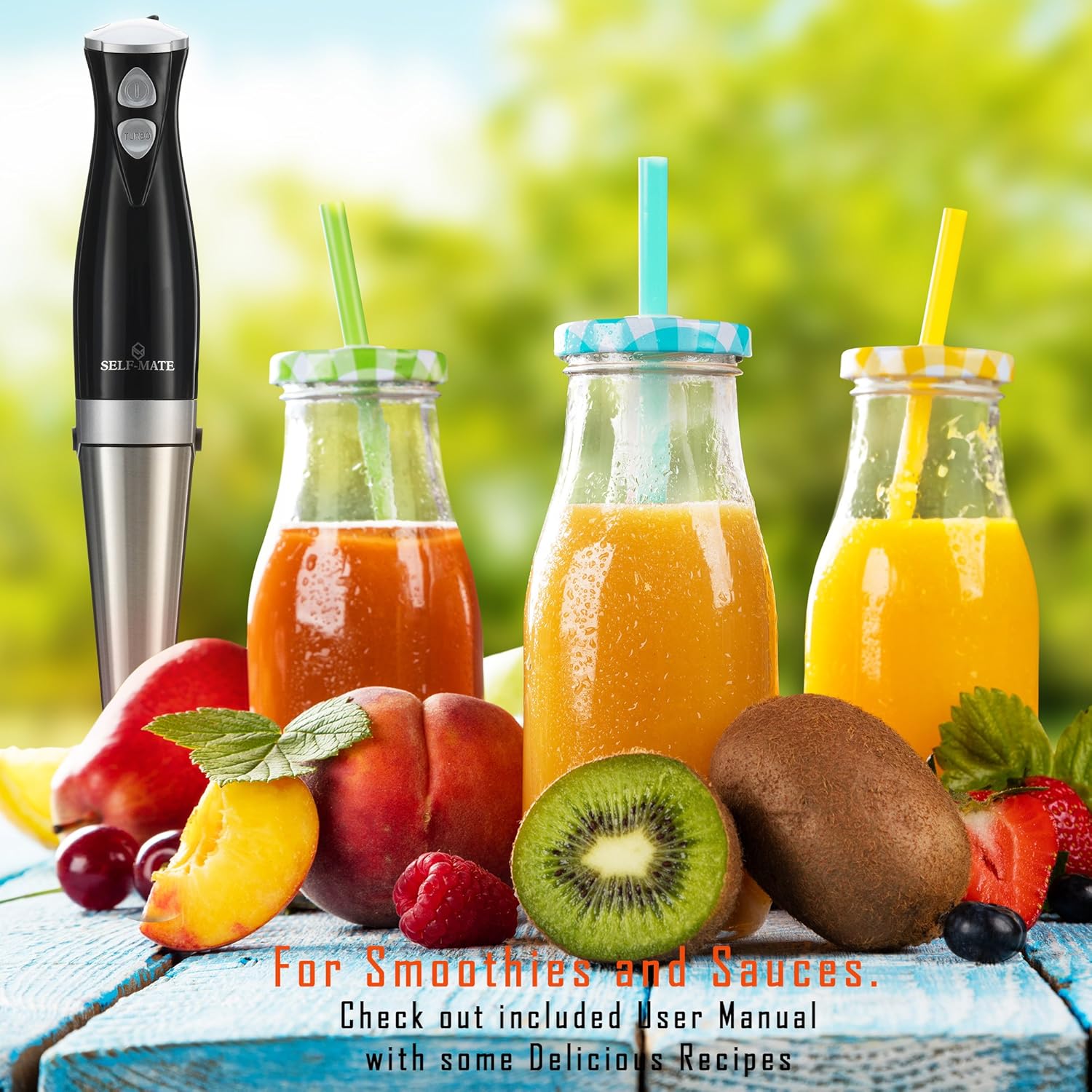 Self-Mate 3 in 1 Dual Speed Immersion Hand Blender Kitchen Set – Stainless Steel 300W Electric Mixer Blending Stick with Interchangeable Whisk Wand, Food Processor Chopper & Beaker Attachments: Home & Kitchen
