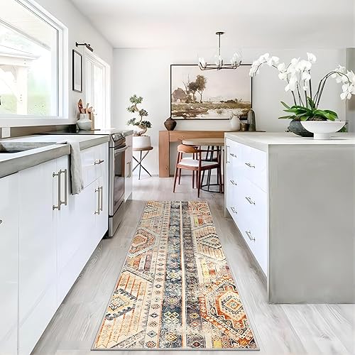 Miniatura 6 de Wonnitar Alfombra de pasillo larga y ultrafina de 2 pies 6 x 8 pies, estilo tribal del suroeste, lavable y antideslizante, alfombra de cocina suave