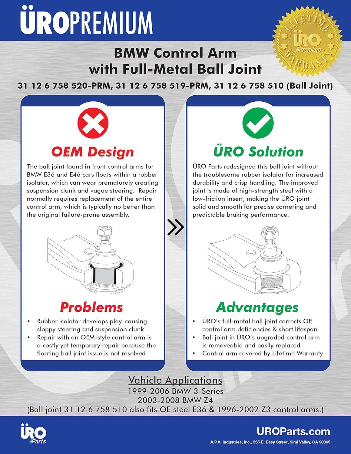 URO Parts 31126758510 Ball Joint, Heavy Duty, Front
