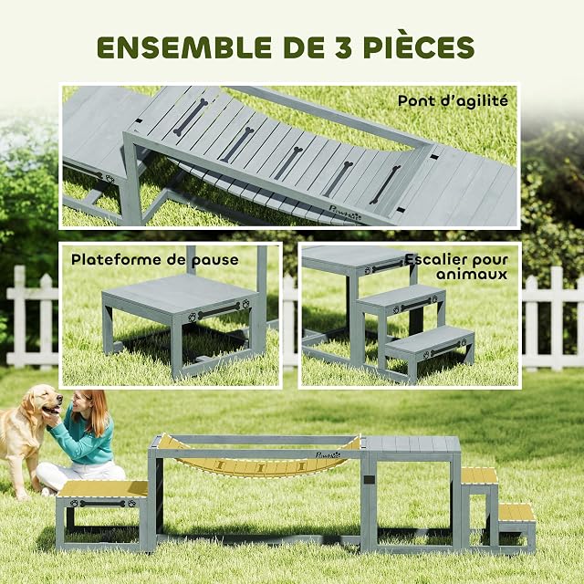 Foto 3 de 8 de PawHut Set de Agilidad de Madera para Perros 3 Piezas Gris