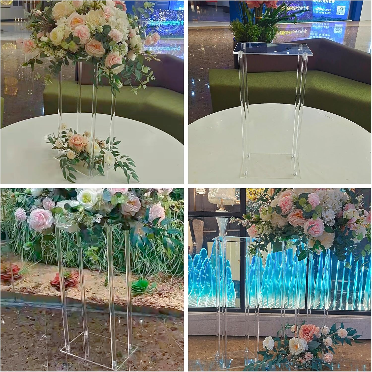 10 Pcs-Rectangle Flower Vase Column Clear Acrylic Flower Stand Party Wedding Centerpiece for Table Decoration Bouquet Display Pillars, Acrylic Tall Vases for Centerpieces Geometric Decor