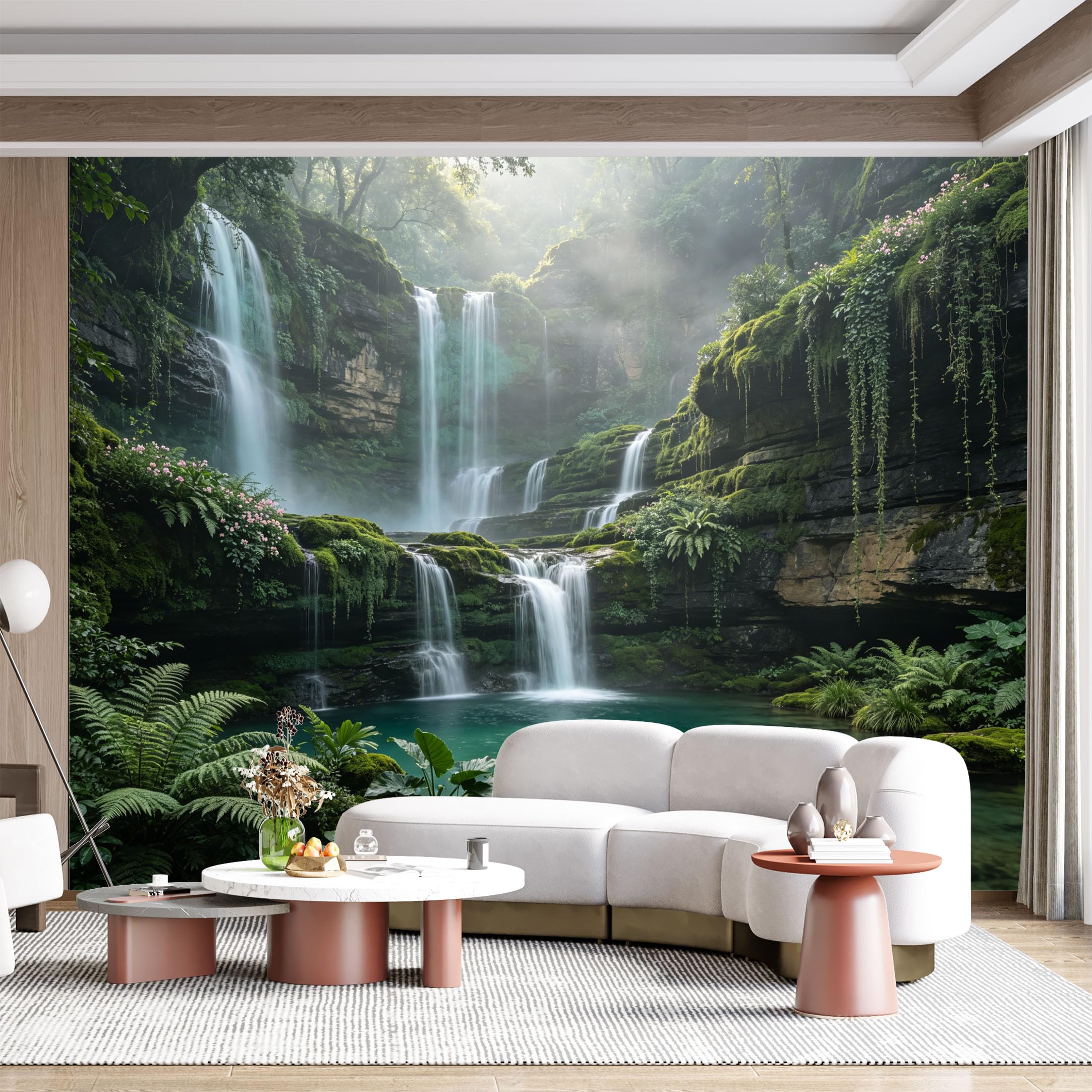 Custom Size Wall Mural Lush Forest Waterfall Tropical Rainforest Serene Landscape Seascape Nature Painting SelfAdhesive Wall Fabric Removable for Home Office Decor