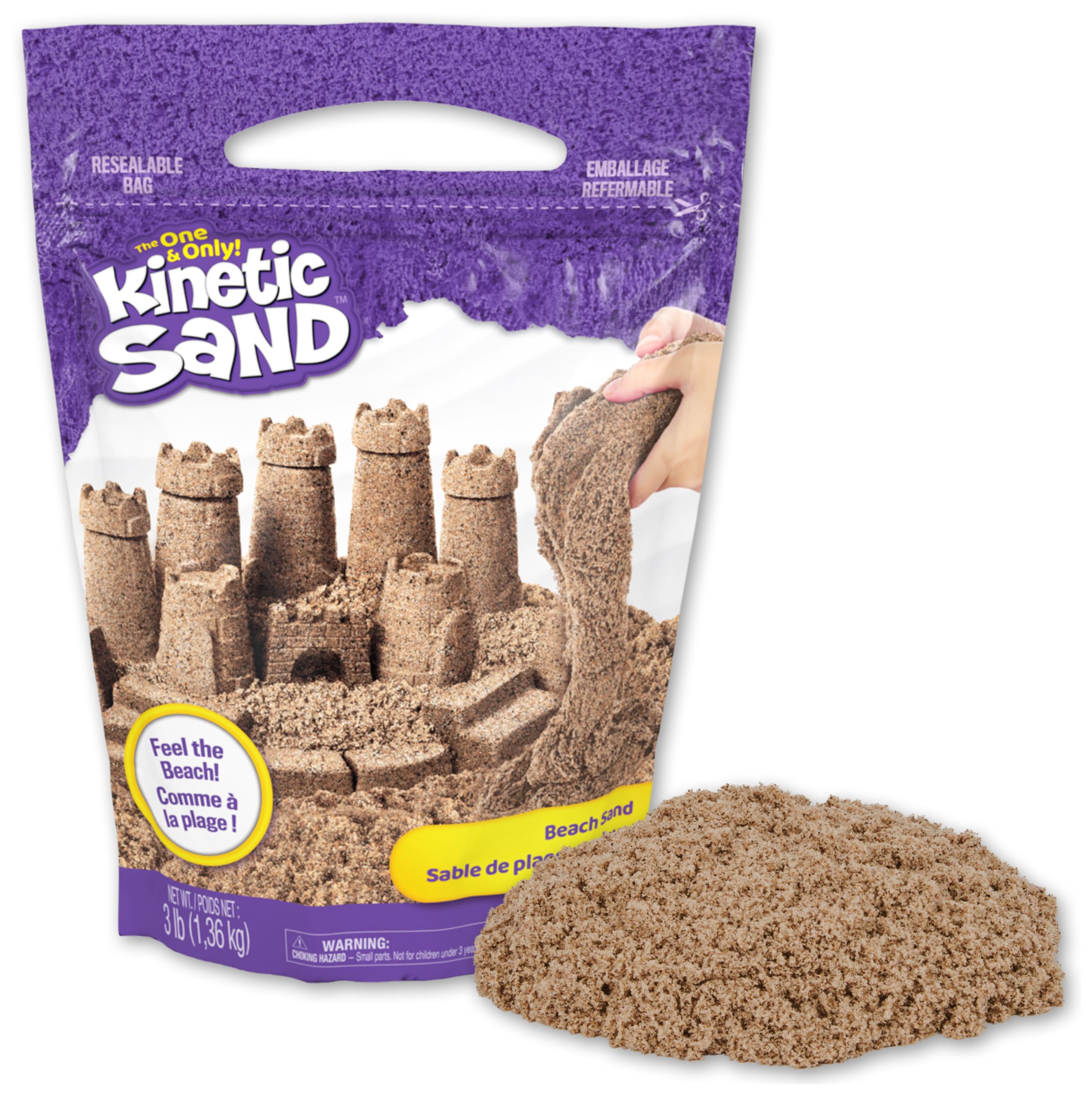 Kinetic Sand, 3lbs Beach Play Sand, Moldable Sensory Toys for Kids