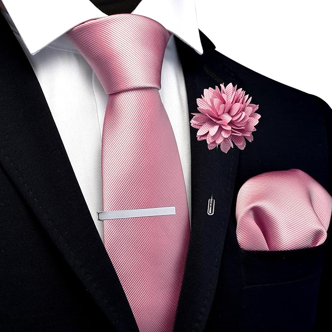 Corbata sólida y pañuelo de bolsillo de 8 cm con alfiler y clip para hombre miniatura 2