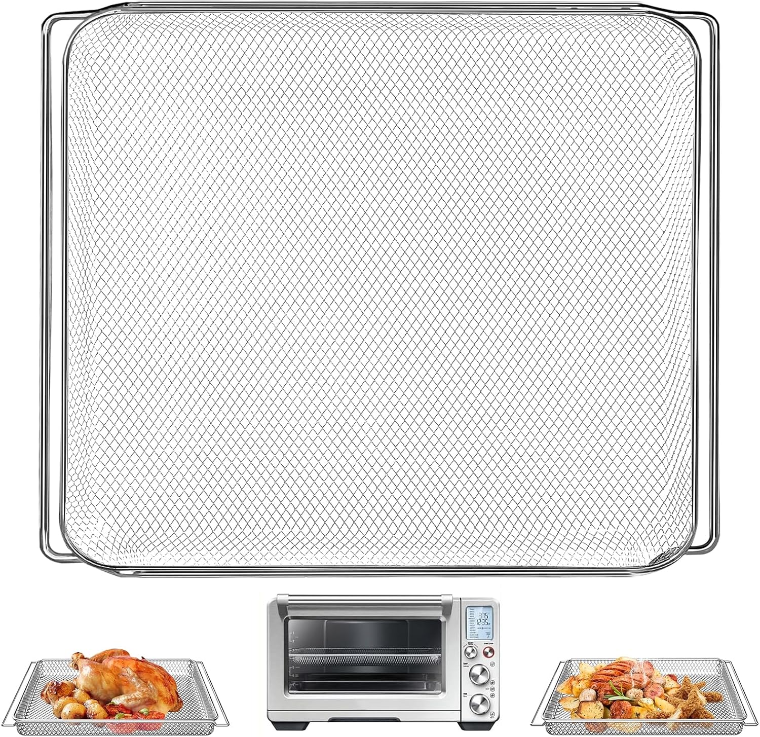 GCQ Air Fryer Basket for Breville BOV900BSS BOV950BSS Smart Oven Air Fryer Pro,16.5″D x 11.8″W x 0.5″H Food Grade Steel Dehydrate Mesh Baskets Accessories Tray for Breville Air Fryer Toaster Oven