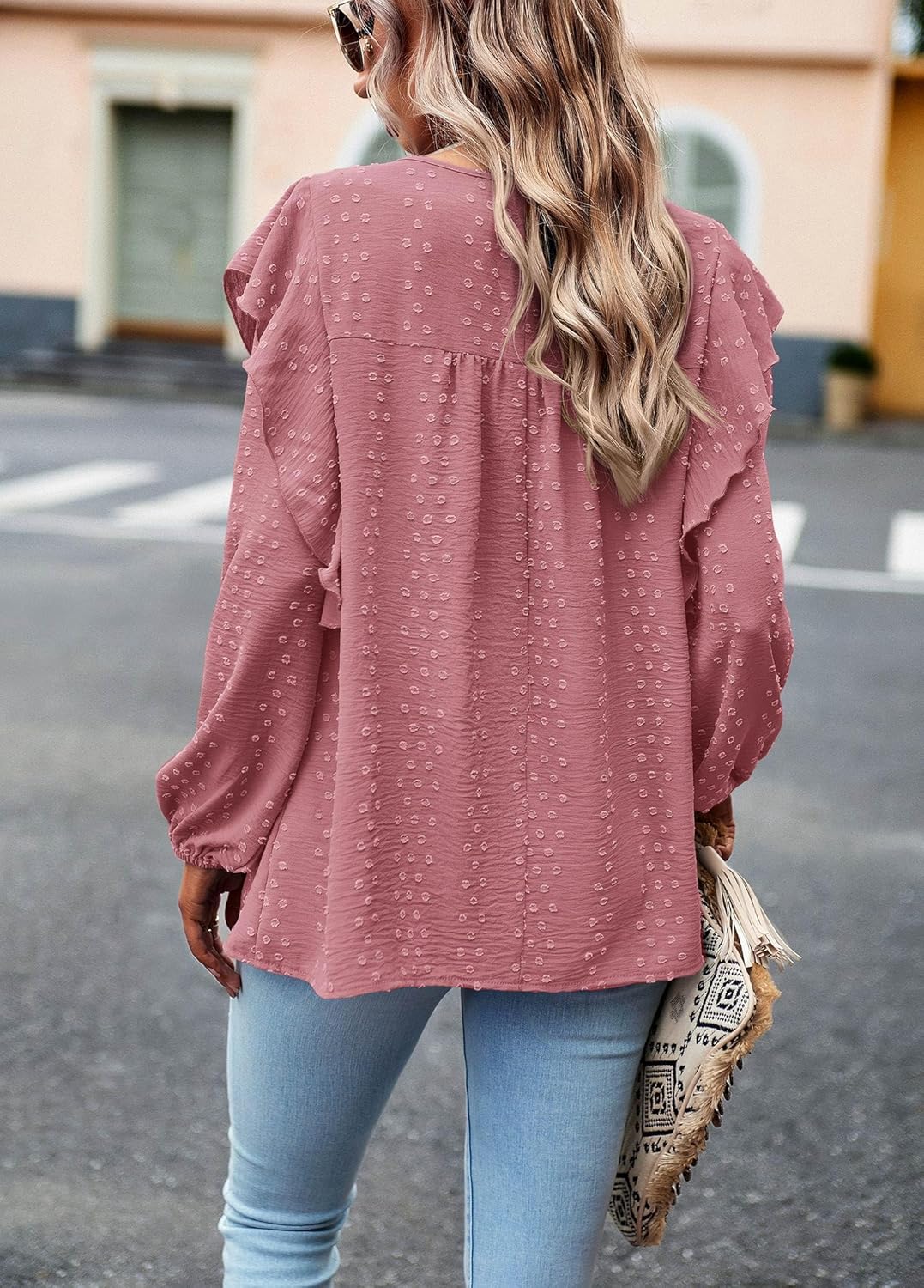 PRETTYGARDEN Women's Long Sleeve Shirts Ruffle Swiss Dot Crochet Loose Fit Tunic Dressy Casual Tops Blouses Spring Fashion - Image 3