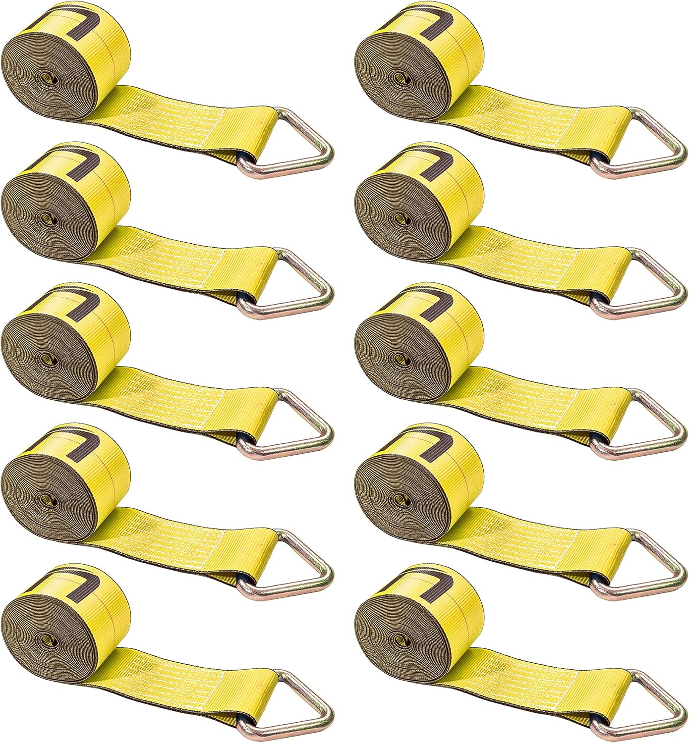 US Cargo Control 4 Inch x 27 Foot Yellow Winch Straps with D-Ring 10 Pack