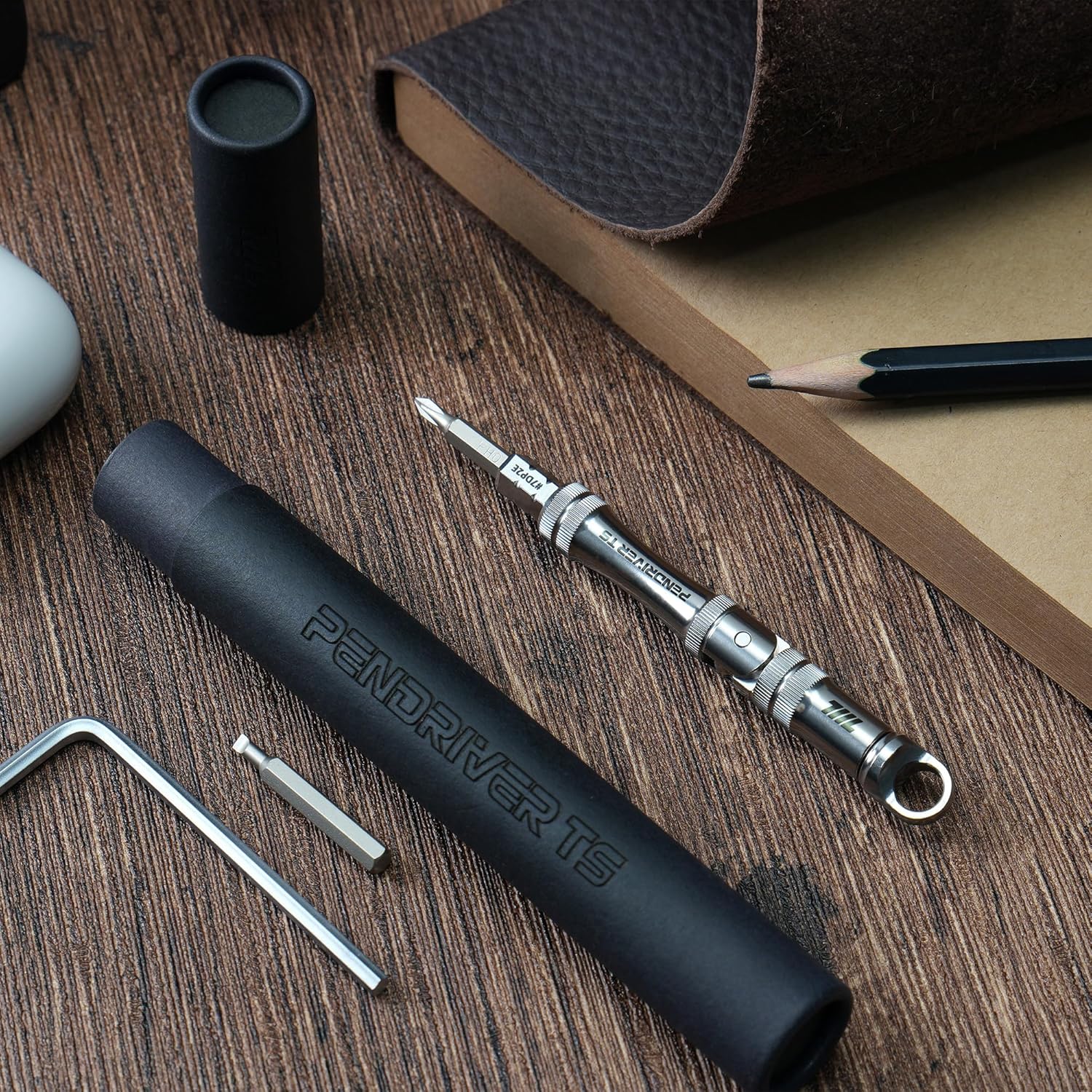 711L Pen Driver TS - Compact EDC Bit Driver with Foldable L-Handle and Lanyard Hole Cap | Compatible with 4mm Bits & 1/4" Double-Ended Bits | 7DP2E