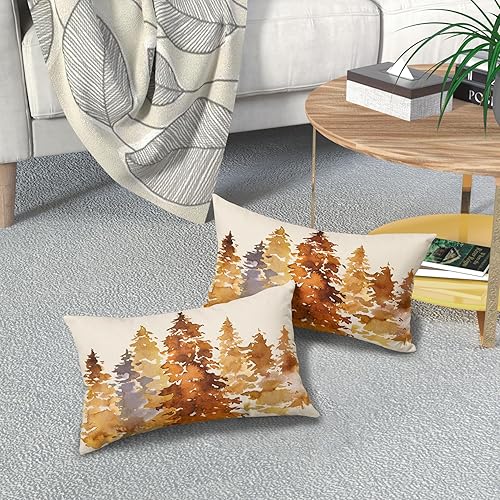 Miniatura 7 de Juego de 2 fundas de almohada lumbar de árbol otoñal naranja quemado de 12 x 20 pulgadas, fundas de almohada rectangulares con temática de otoño en