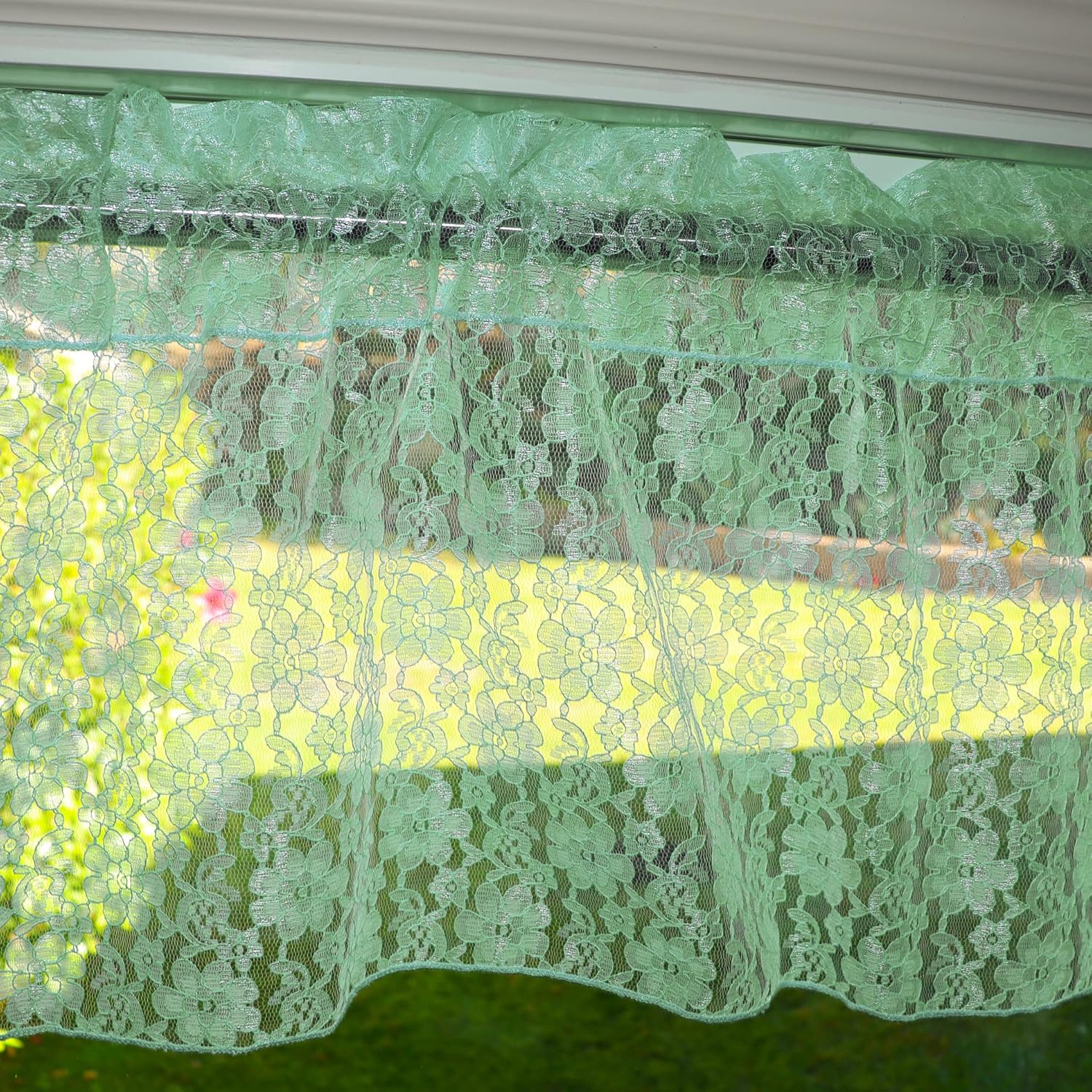 Zen Creative Designs Floral Lace Sheer Valance Window Treatment Small Curtain Home Decor Kids Bedroom Nursery Kitchen Window (58" Wide x 32" Long, Baby Blue)