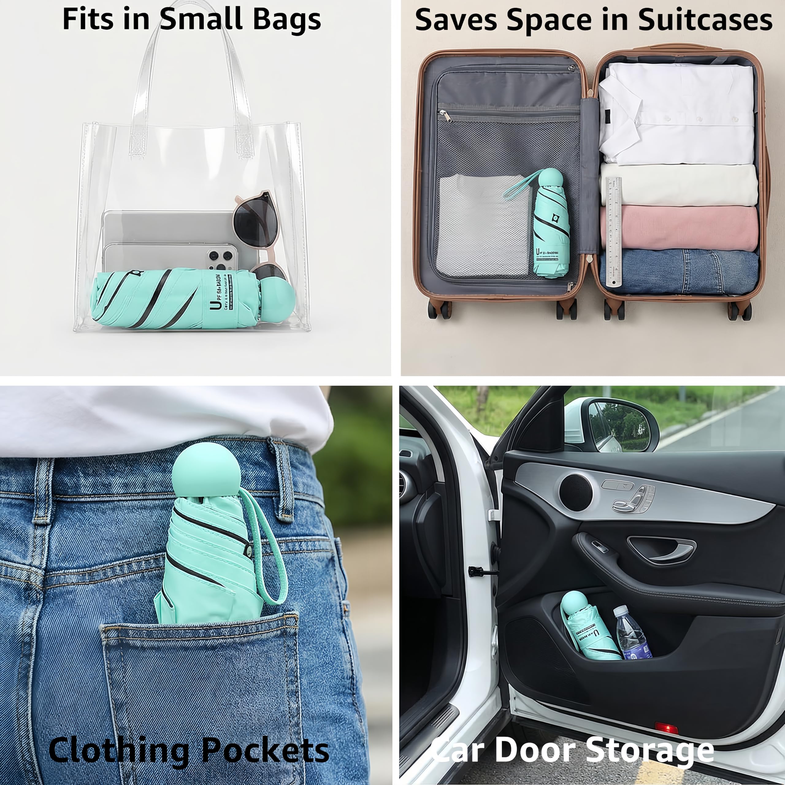 BAODINI Ombrello da viaggio mini per borsa con custodia - Piccolo ombrello compatto UV protettivo dal sole - Leggero ombrello tascabile UPF 50+ per donne, ragazze e uomini