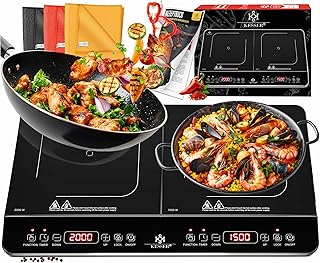 KESSER® Induktionskochplatte Induktionskochfeld 2 Platten 3500W Tragbares 57cm Kochplatte + 3x Mikrofasertuch + 1x Rezeptbuch, 8 Heizstufen, 4-Stunden-Timer, Touch-Steuerung, Booster-Funktion 220-240V