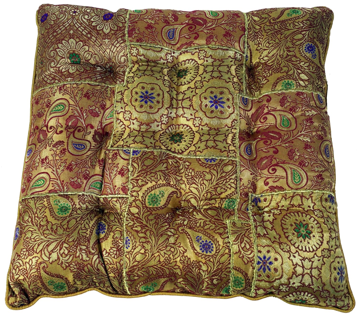 GURU SHOP Orientalisches Brokat Steppkissen, Stuhlkissen 40x40 cm - Gold