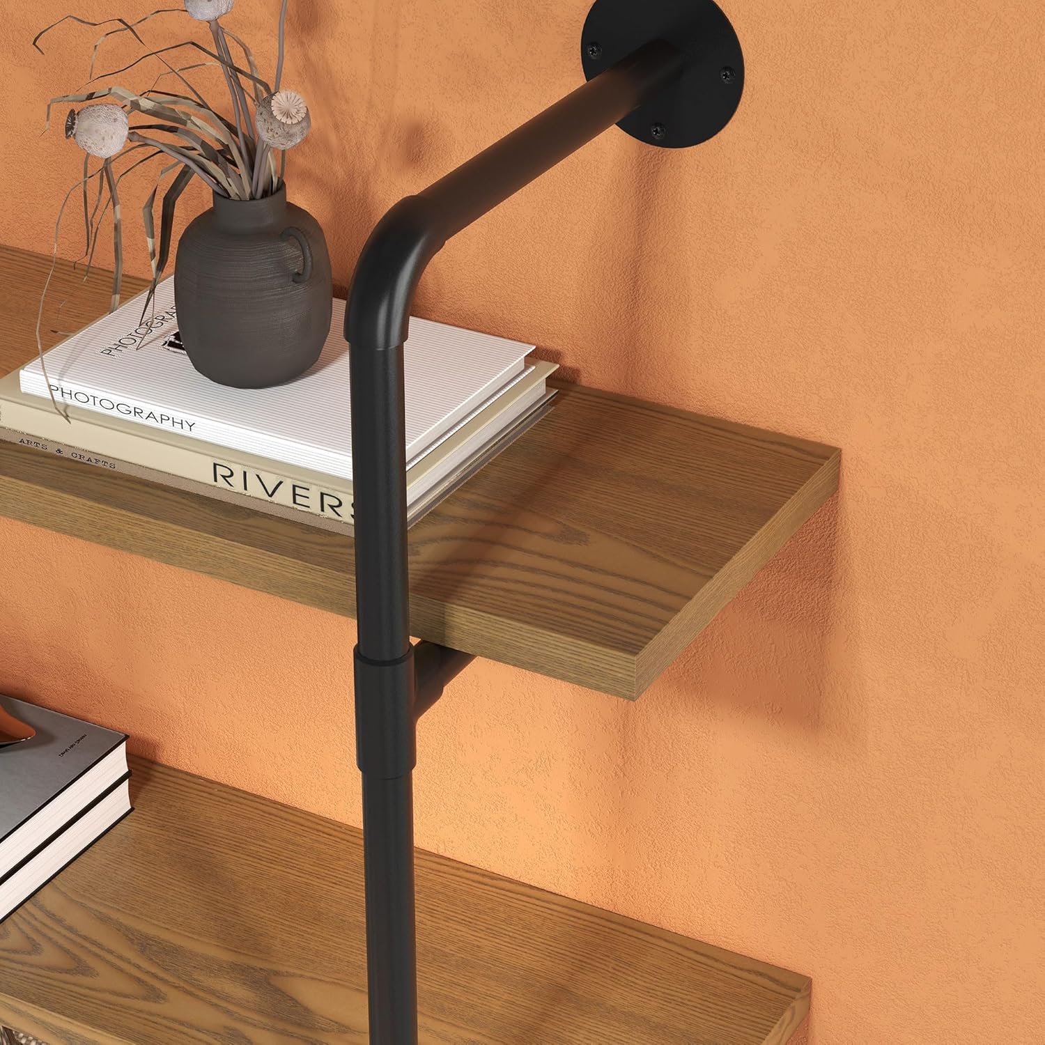 Rustic Brown 4-Tier Industrial Floating Wall Mounted Bookshelf