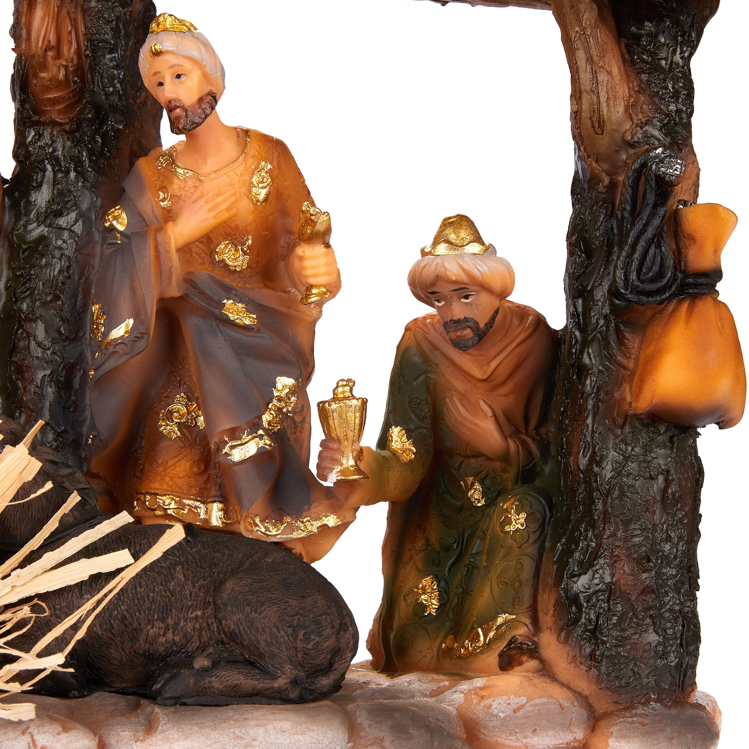 BRUBAKER Crèche de Noël - Crèche de table de 34 cm avec figurines de Noël peints à la main Jésus, Marie, Joseph et Rois dans la crèche avec des animaux - Figurine de crèche décoration de Noël en