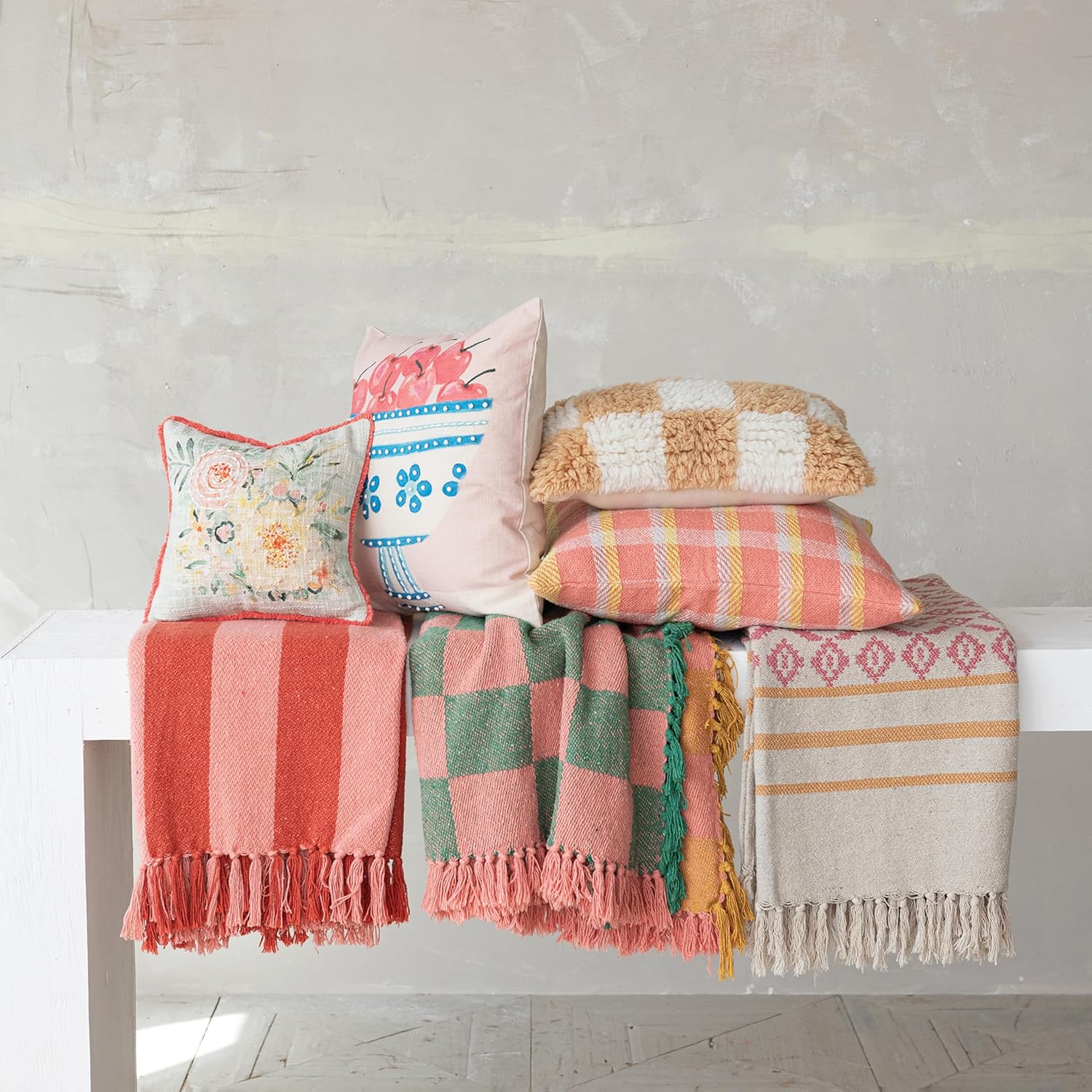 Creative Co-Op Woven Cotton Blend Two-Tone Checked Throw with Fringe, Multicolor - Image 9