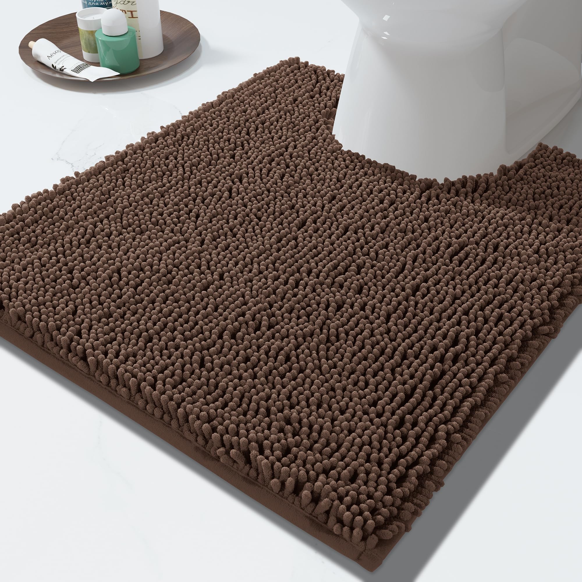 Yimobra Toilet Rugs U Shaped Washable - 24"x20" Non Slip Plush Contour Bath Rugs for Toilet - Super Soft Absorbent Quick Dry Toilet Mats for Bathroom,