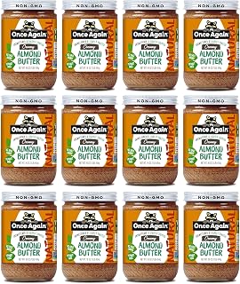 Once Again Natural Creamy Almond Butter 16oz - Lightly Toasted, Salt-Free Unsweetened, Gluten-Free Vegan Paleo - Case of 12 Glass Jars