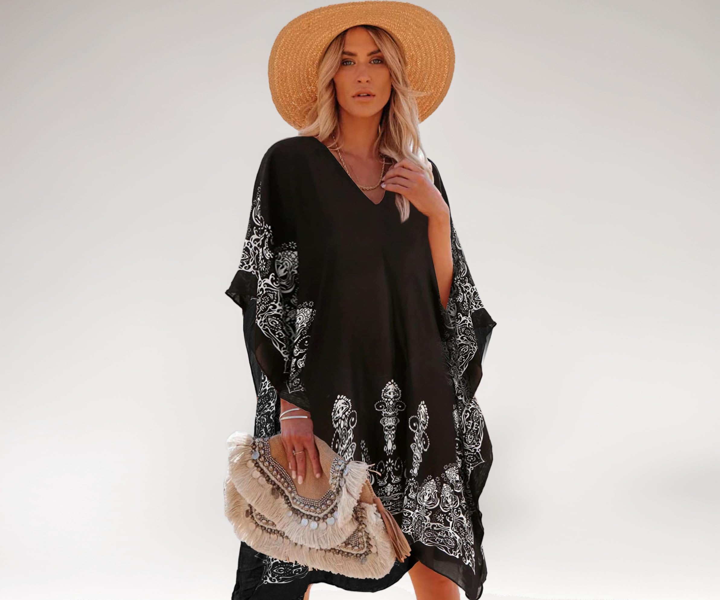Moss Rose Women's Swimsuit Cover up Beach Kaftan for Bathing Suit with Floral Pattern